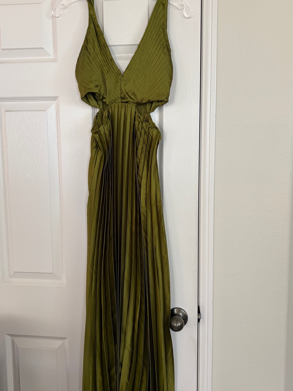 Olive Green Pleated Women's Dress